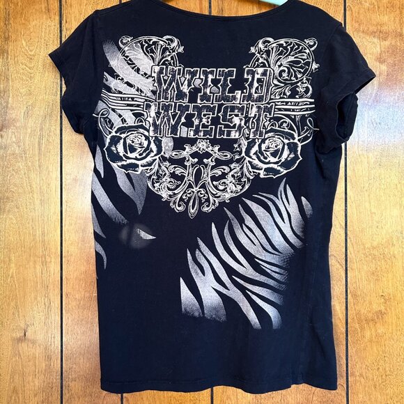 vintage 90s y2k emo/goth affliction ed hardy style tee v neck - Picture 5 of 6